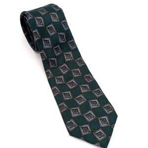 Cellini Collection Men's Tie Silk Green Blue Geometric Classic Length